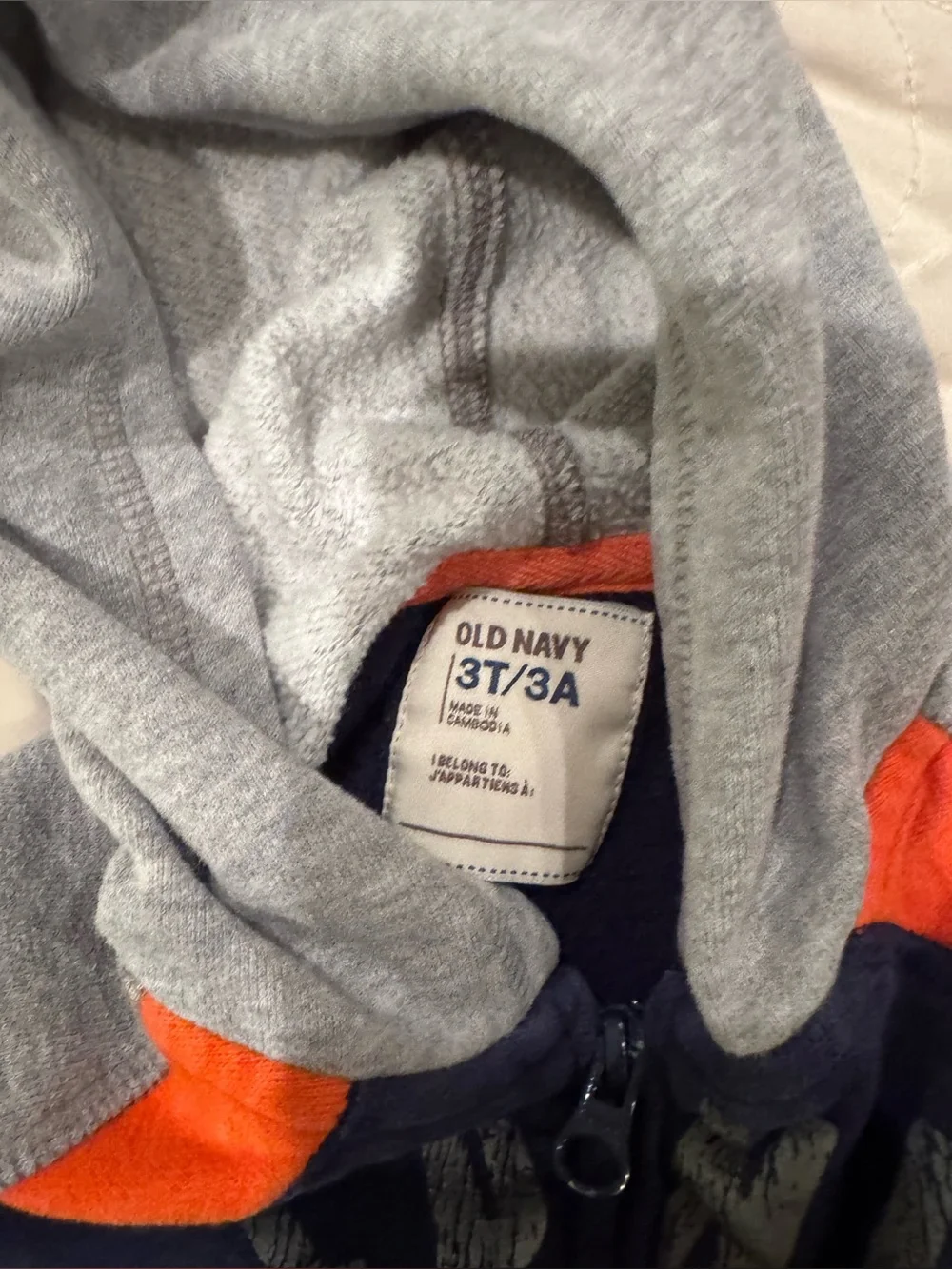 Old Navy Boys Zip Up Hoodie Size 3T Blue Gray Orange Athletic Sweatshirt